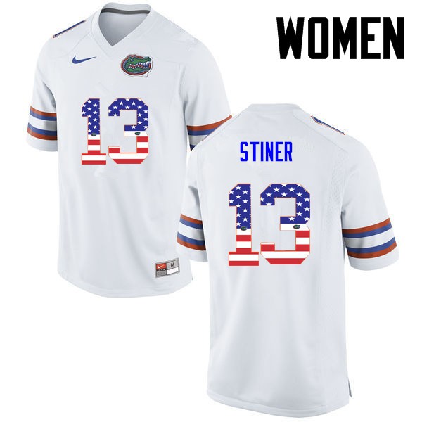 Florida Gators Women #13 Donovan Stiner College Football USA Flag Fashion White